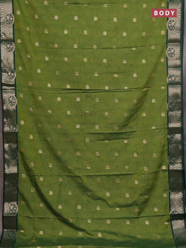 Semi raw silk saree mehendi green and bottle green with allover kalamkari prints & 1000 zari buttas and zari woven border