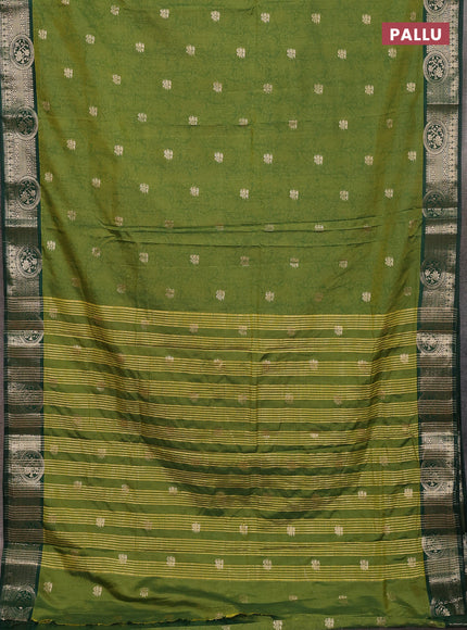 Semi raw silk saree mehendi green and bottle green with allover kalamkari prints & 1000 zari buttas and zari woven border