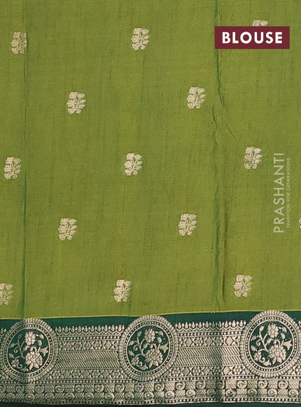 Semi raw silk saree mehendi green and bottle green with allover kalamkari prints & 1000 zari buttas and zari woven border
