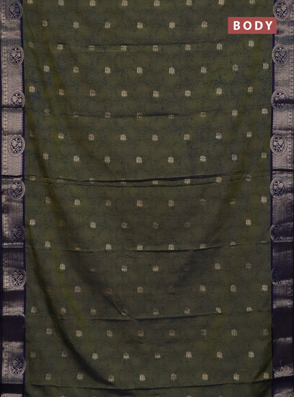 Semi raw silk saree mehendi green and navy blue with allover kalamkari prints & 1000 zari buttas and zari woven border