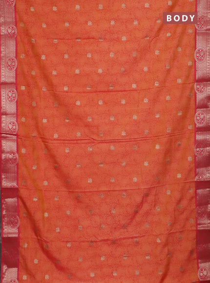 Semi raw silk saree dual shade of orange and pink shade with allover kalamkari prints & 1000 zari buttas and zari woven border