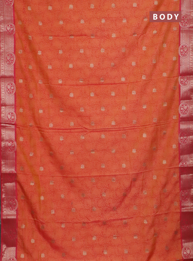Semi raw silk saree dual shade of orange and pink shade with allover kalamkari prints & 1000 zari buttas and zari woven border