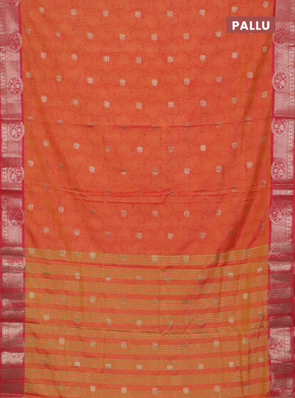 Semi raw silk saree dual shade of orange and pink shade with allover kalamkari prints & 1000 zari buttas and zari woven border