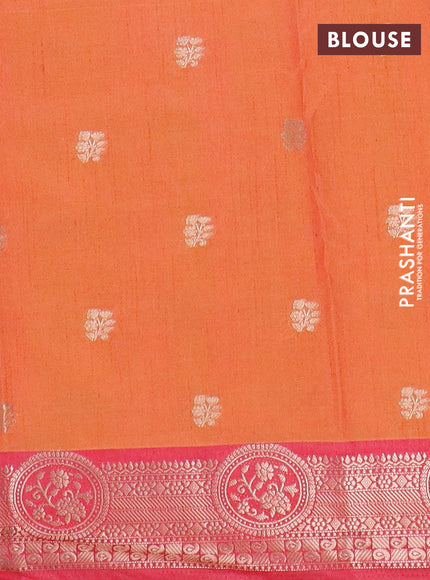 Semi raw silk saree dual shade of orange and pink shade with allover kalamkari prints & 1000 zari buttas and zari woven border