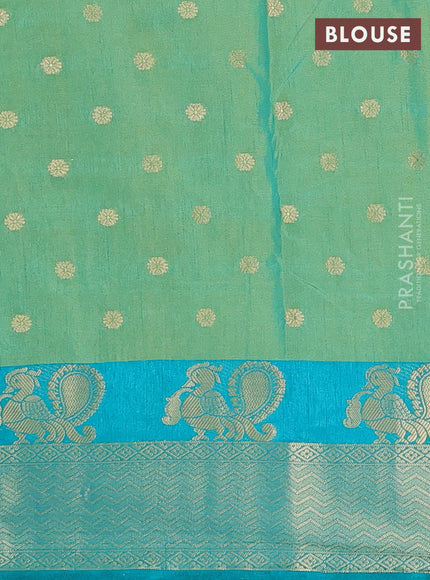 Semi raw silk saree dual shade of teal bluish green and teal green with allover prints & 1000 zari buttas and zari woven border