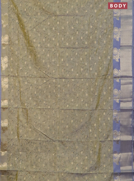 Semi raw silk saree elaichi green and grey with allover prints & 1000 zari buttas and zari woven border