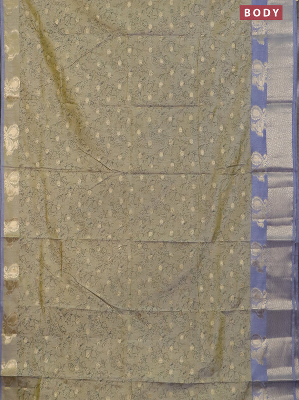 Semi raw silk saree elaichi green and grey with allover prints & 1000 zari buttas and zari woven border