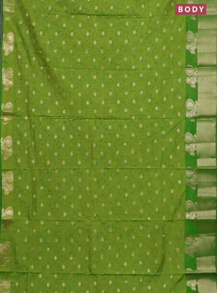 Semi raw silk saree light green and green with allover prints & 1000 zari buttas and zari woven border