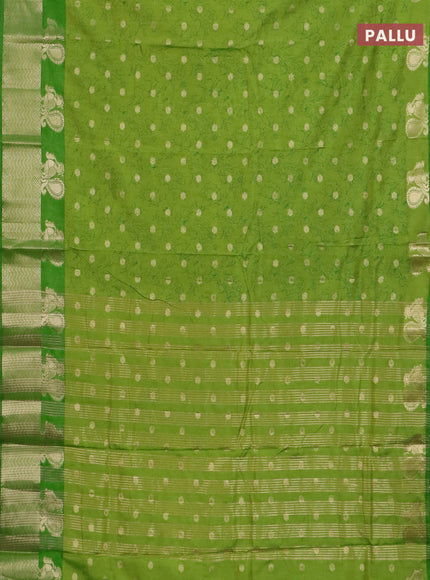 Semi raw silk saree light green and green with allover prints & 1000 zari buttas and zari woven border