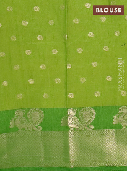 Semi raw silk saree light green and green with allover prints & 1000 zari buttas and zari woven border