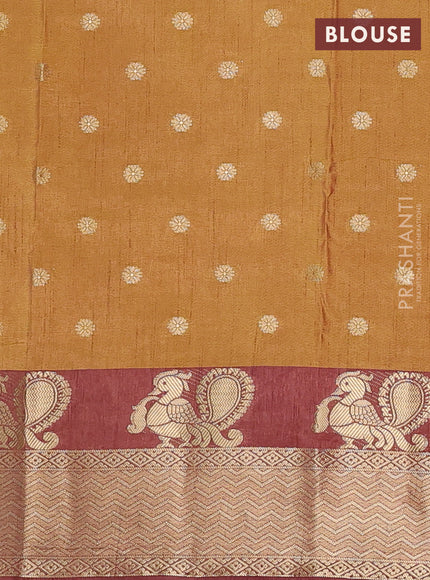 Semi raw silk saree mehendi green and brown with allover prints & 1000 zari buttas and zari woven border