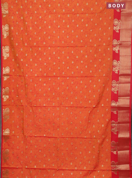Semi raw silk saree dual shade of orange and red with allover prints & 1000 zari buttas and zari woven border