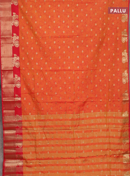 Semi raw silk saree dual shade of orange and red with allover prints & 1000 zari buttas and zari woven border