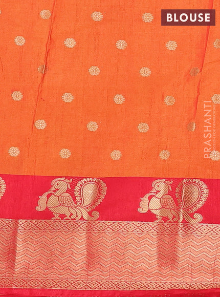 Semi raw silk saree dual shade of orange and red with allover prints & 1000 zari buttas and zari woven border