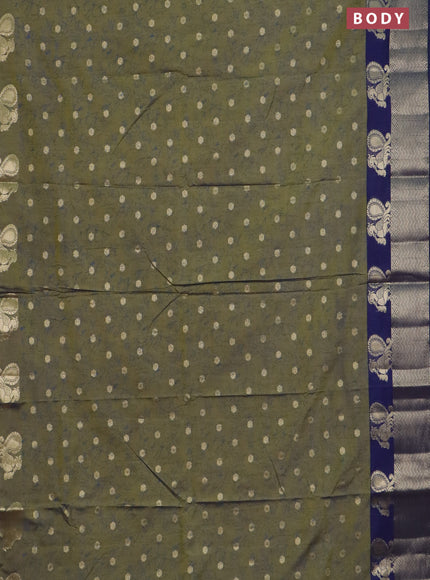 Semi raw silk saree mehendi green and navy blue with allover prints & 1000 zari buttas and zari woven border