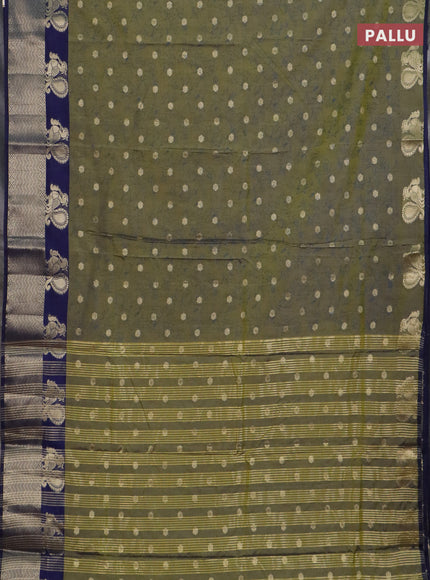 Semi raw silk saree mehendi green and navy blue with allover prints & 1000 zari buttas and zari woven border