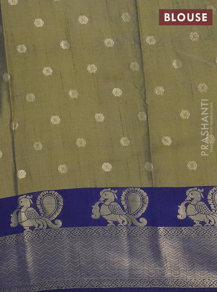 Semi raw silk saree mehendi green and navy blue with allover prints & 1000 zari buttas and zari woven border