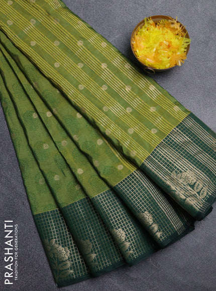 Semi raw silk saree mehendi green and bottle green with allover floral butta prints & 1000 zari buttas and long zari woven border