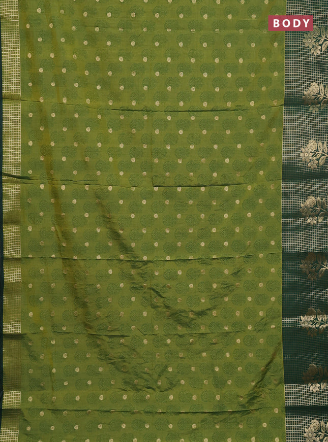 Semi raw silk saree mehendi green and bottle green with allover floral butta prints & 1000 zari buttas and long zari woven border