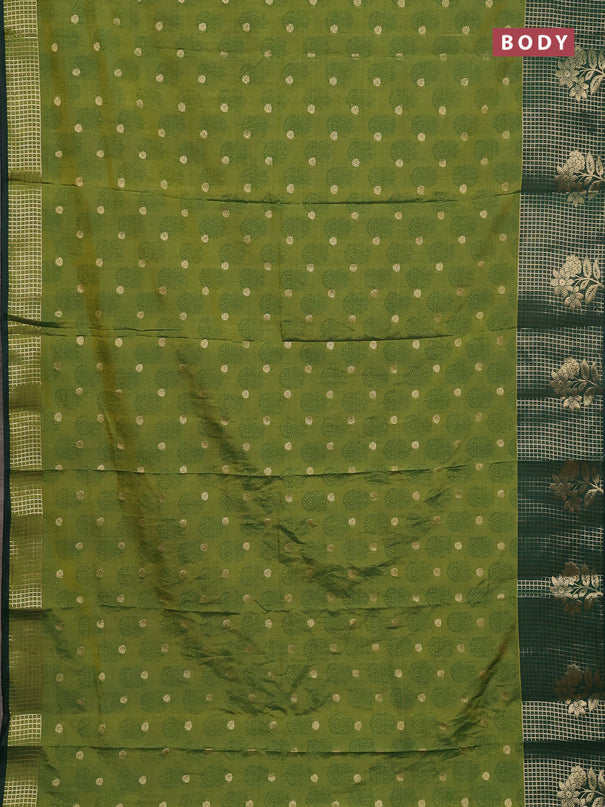 Semi raw silk saree mehendi green and bottle green with allover floral butta prints & 1000 zari buttas and long zari woven border