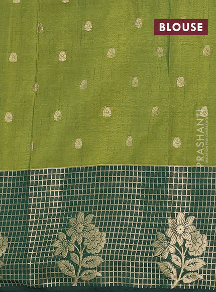 Semi raw silk saree mehendi green and bottle green with allover floral butta prints & 1000 zari buttas and long zari woven border