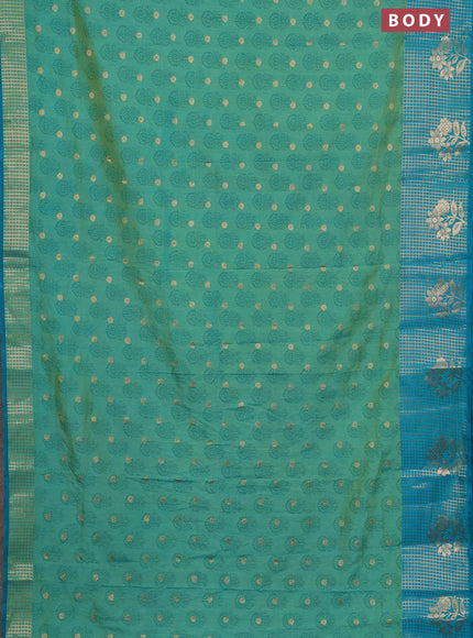 Semi raw silk saree dual shade of teal bluish green and teal blue with allover floral butta prints & 1000 zari buttas and long zari woven border
