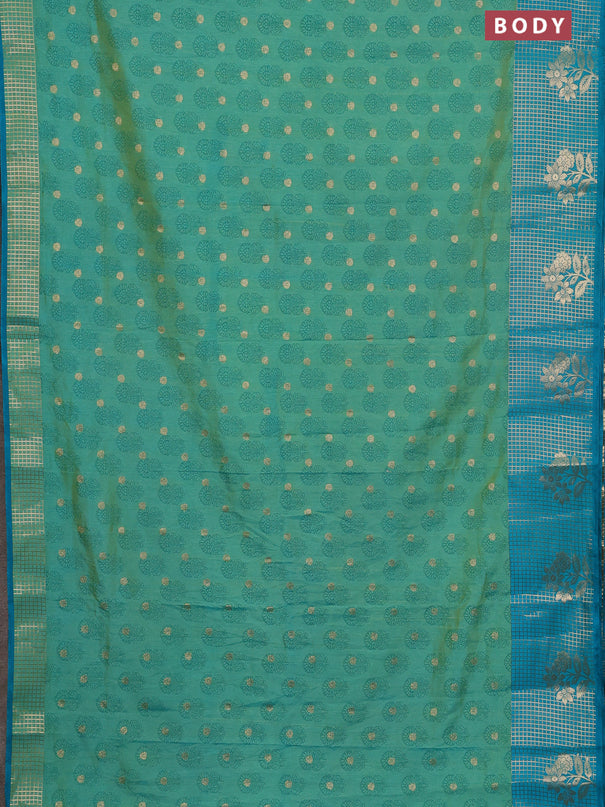 Semi raw silk saree dual shade of teal bluish green and teal blue with allover floral butta prints & 1000 zari buttas and long zari woven border