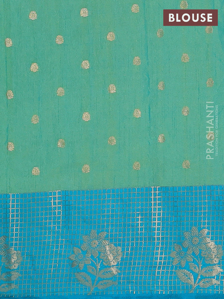 Semi raw silk saree dual shade of teal bluish green and teal blue with allover floral butta prints & 1000 zari buttas and long zari woven border