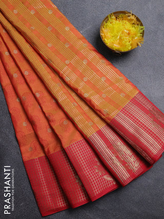 Semi raw silk saree dual shade of orange and red with allover floral butta prints & 1000 zari buttas and long zari woven border