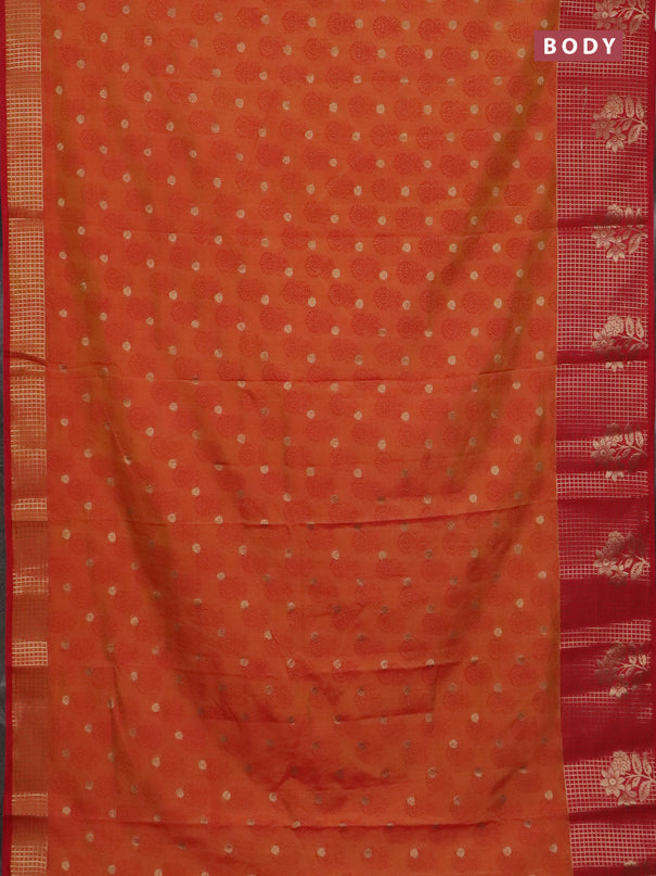 Semi raw silk saree dual shade of orange and red with allover floral butta prints & 1000 zari buttas and long zari woven border