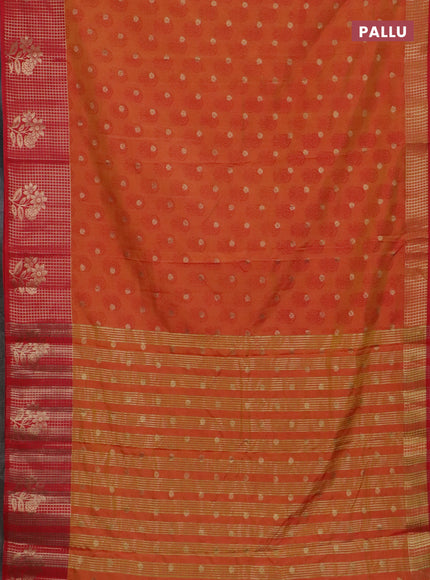 Semi raw silk saree dual shade of orange and red with allover floral butta prints & 1000 zari buttas and long zari woven border