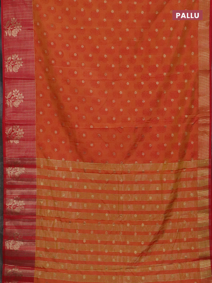 Semi raw silk saree dual shade of orange and red with allover floral butta prints & 1000 zari buttas and long zari woven border
