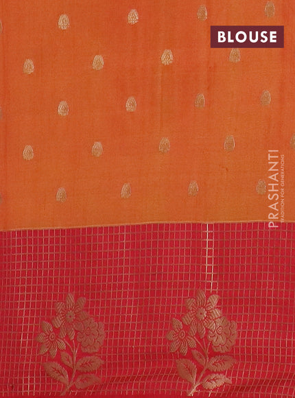 Semi raw silk saree dual shade of orange and red with allover floral butta prints & 1000 zari buttas and long zari woven border