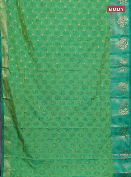 Semi raw silk saree dual shade of green and teal green with allover floral butta prints & 1000 zari buttas and long zari woven border