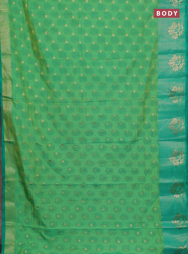 Semi raw silk saree dual shade of green and teal green with allover floral butta prints & 1000 zari buttas and long zari woven border