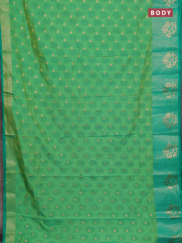 Semi raw silk saree dual shade of green and teal green with allover floral butta prints & 1000 zari buttas and long zari woven border