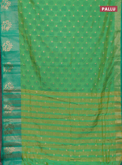 Semi raw silk saree dual shade of green and teal green with allover floral butta prints & 1000 zari buttas and long zari woven border