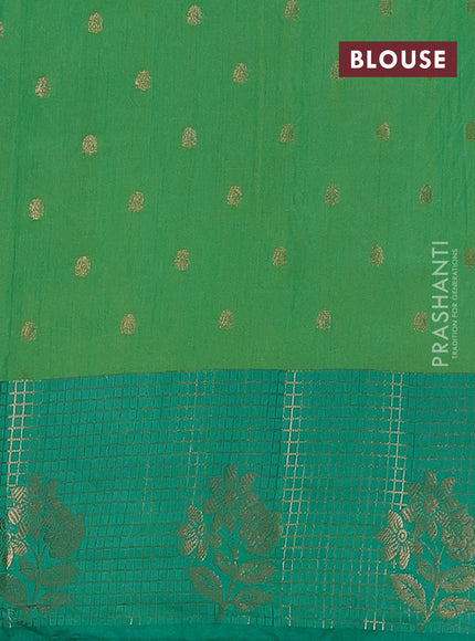 Semi raw silk saree dual shade of green and teal green with allover floral butta prints & 1000 zari buttas and long zari woven border