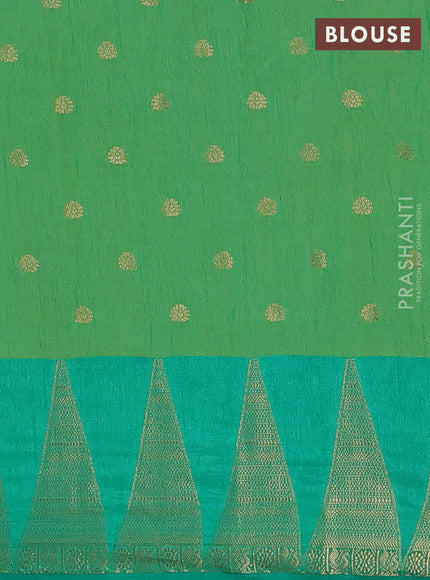 Semi raw silk saree light green and teal green with allover floral butta prints & 1000 zari buttas and temple design zari woven border