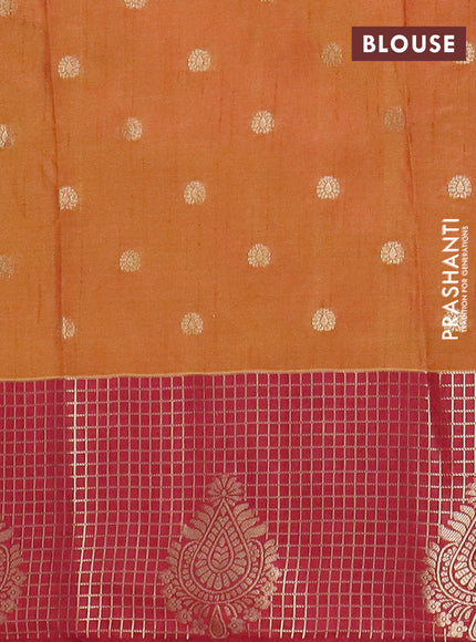Semi raw silk saree dual shade of dark mustard and maroon with allover floral prints & 1000 zari buttas and long zari woven border
