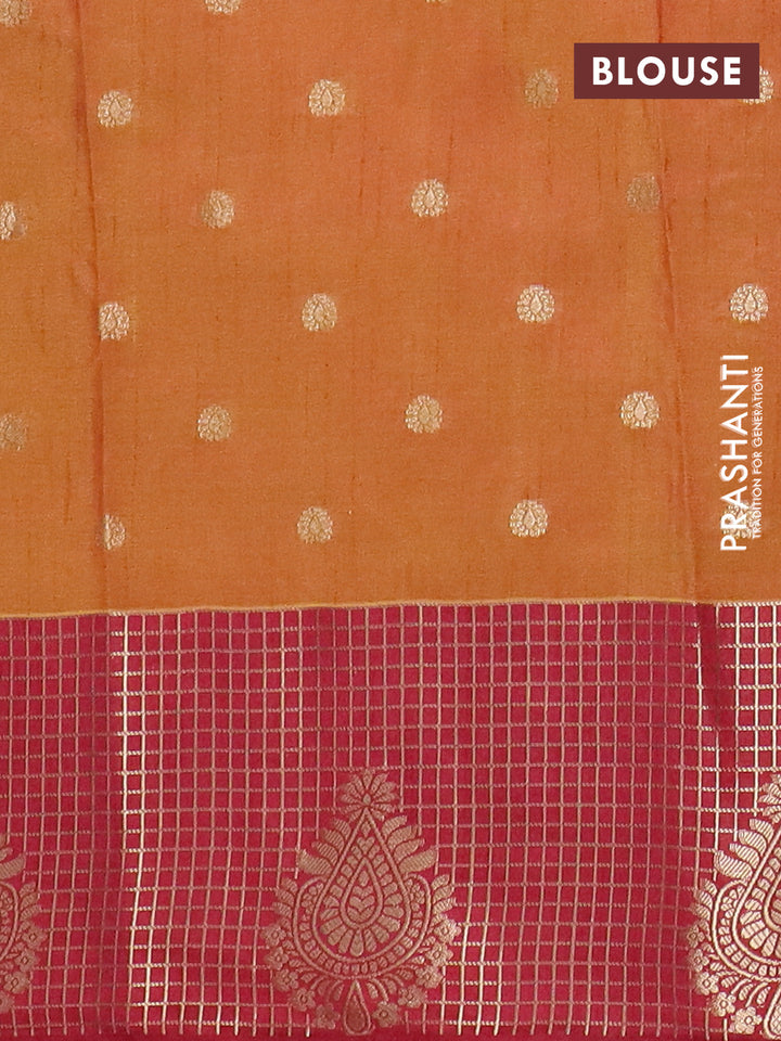 Semi raw silk saree dual shade of dark mustard and maroon with allover floral prints & 1000 zari buttas and long zari woven border