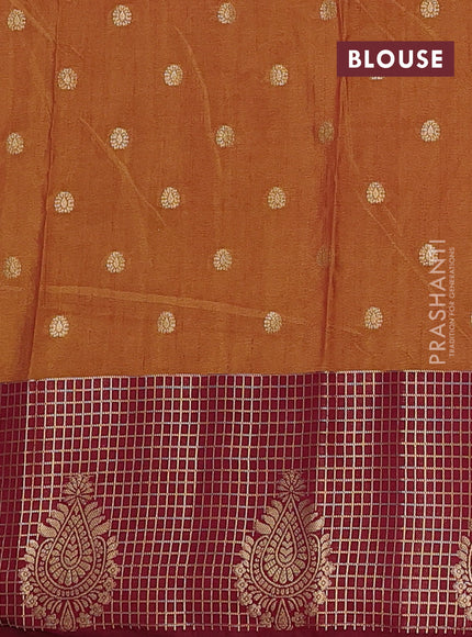 Semi raw silk saree dark mustard and wine shade with allover floral prints & 1000 zari buttas and long zari woven border