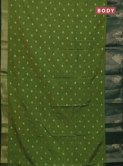 Semi raw silk saree mehendi green and bottle green with allover floral prints & 1000 zari buttas and long zari woven border