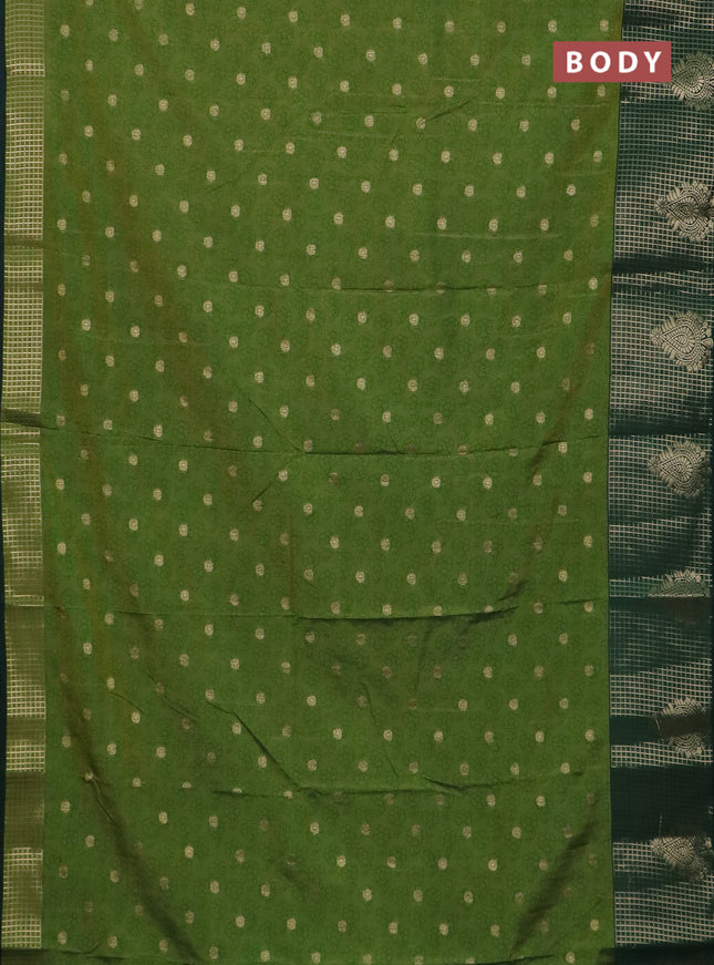 Semi raw silk saree mehendi green and bottle green with allover floral prints & 1000 zari buttas and long zari woven border