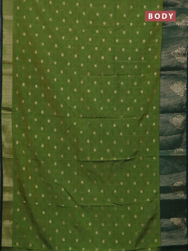 Semi raw silk saree mehendi green and bottle green with allover floral prints & 1000 zari buttas and long zari woven border