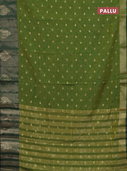 Semi raw silk saree mehendi green and bottle green with allover floral prints & 1000 zari buttas and long zari woven border