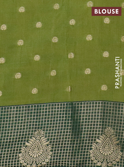 Semi raw silk saree mehendi green and bottle green with allover floral prints & 1000 zari buttas and long zari woven border