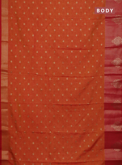 Semi raw silk saree dual shade of orange and red with allover floral prints & 1000 zari buttas and long zari woven border