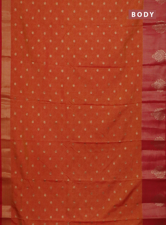 Semi raw silk saree dual shade of orange and red with allover floral prints & 1000 zari buttas and long zari woven border