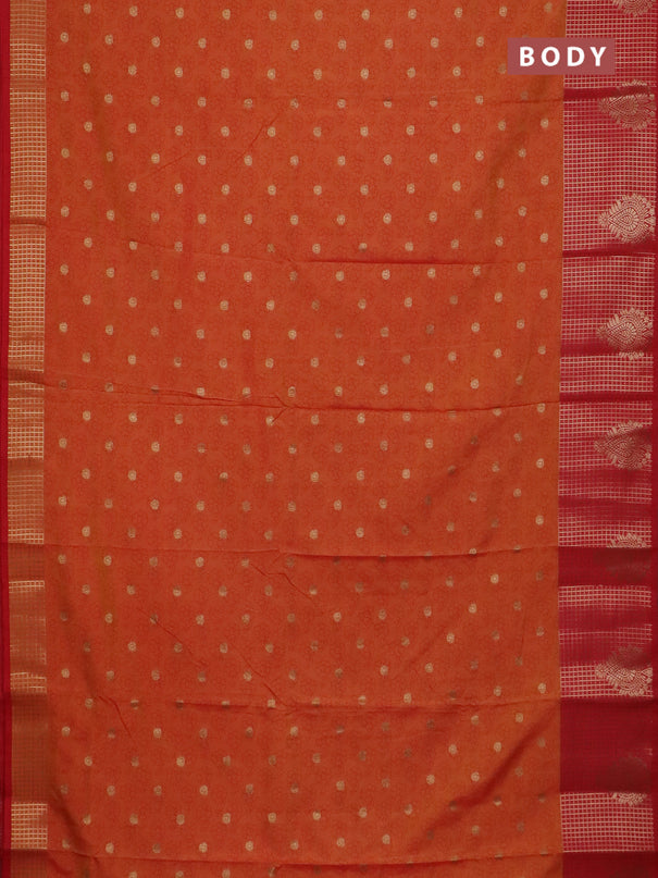 Semi raw silk saree dual shade of orange and red with allover floral prints & 1000 zari buttas and long zari woven border
